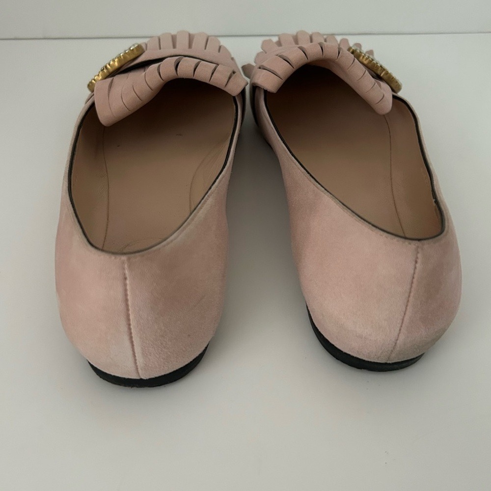 Gucci Kid Scamosciato Leather Suede GG Marmont Fringe Ballet Flats Loafers 36.5 - Picture 3 of 14